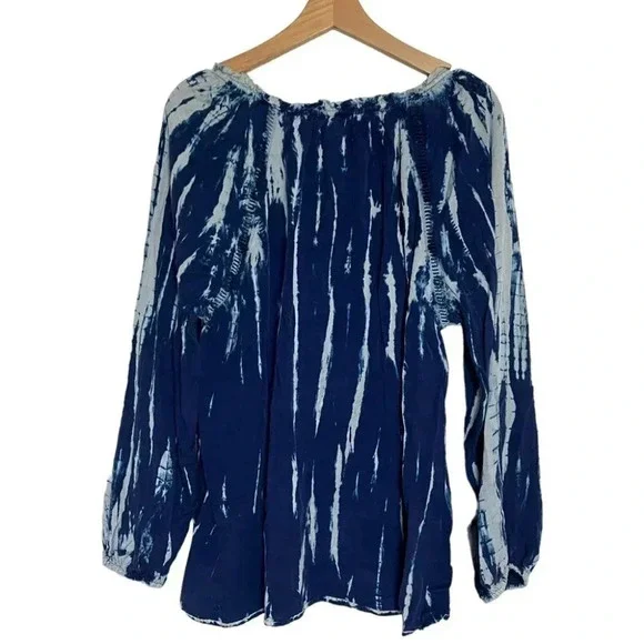 Knox Rose XL blue & white tie dyed boho long sleeve top‎ - Picture 3 of 8